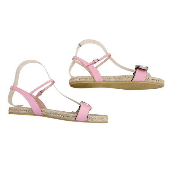 Gucci Marmont Pink Espadrille GG Logo Strappy Sandals Flat 6.5 36.5 - Picture 6 of 11